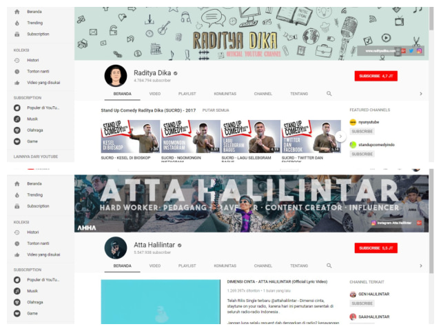 Raditya Dika vs Atta Halilintar (Foto: YouTube Raditya Dika dan Atta Halilintar)