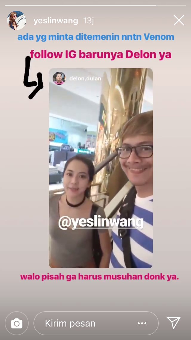 Delon dan Yeslin Wang nonton Venom.  (Foto: Instagram @yeslinwang)