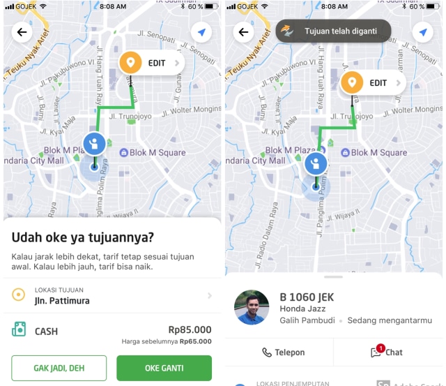 Fitur baru Go-Car ganti tujuan di tengah perjalanan. (Foto: Go-Jek)