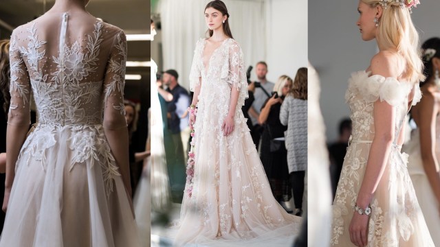 Aksen floral pada gaun pengantin (Foto: Dok. Marchesa, Reem Acra)