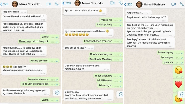 Perbincangan Ruben Onsu dan istri Indro Warkop di aplikasi pesan berbalas.
 (Foto: Instagram/@ruben_onsu)