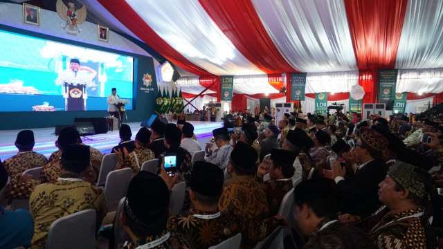 Suasana Rakernas LDII 2018 saat Prabowo Subianto memberikan sambutan. (Foto: Iqbal Firdaus/kumparan)