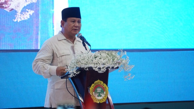 Saat Prabowo Subianto memberikan sambutan di Rakernas LDII 2018. (Foto: Iqbal Firdaus/kumparan)