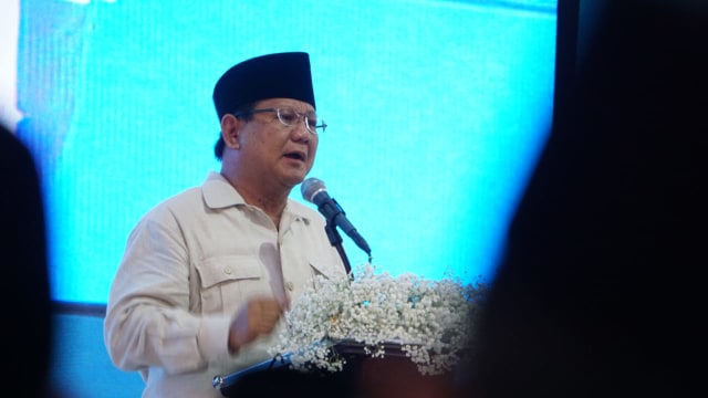 Prabowo Subianto memberikan sambutan di Rakernas LDII 2018. (Foto: Iqbal Firdaus/kumparan)