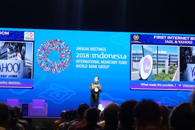 Jokowi di pembukaan Bali Fintech Agenda, Nusa Dua, Bali. (Foto: Nicha Muslimawati/kumparan.)