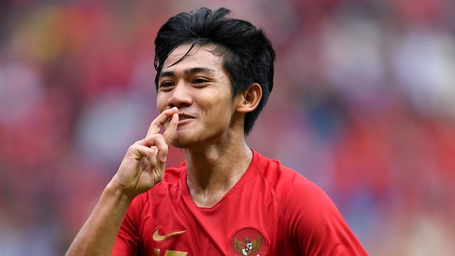 Firza Andika cetak dua gol saat Timnas U-19 berlaga melawan Yordania. (Foto:  ANTARA FOTO/Sigid Kurniawan/kye/18.)