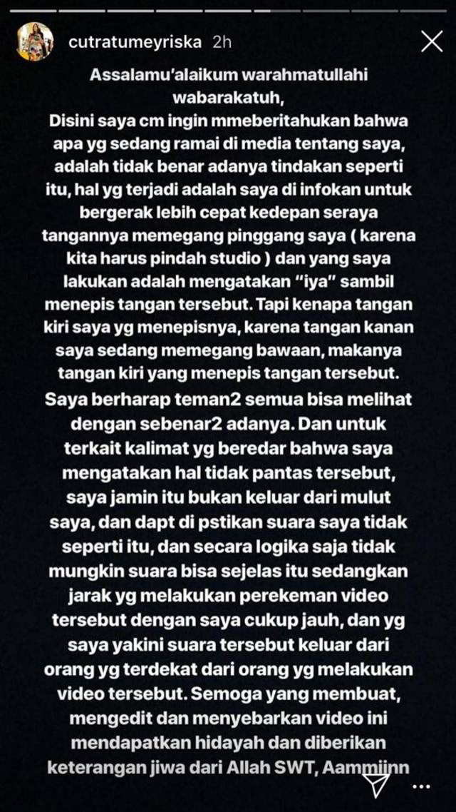 Klarifikasi Cut Meyriska. (Foto: Instagram/@cutratumeyriska)
