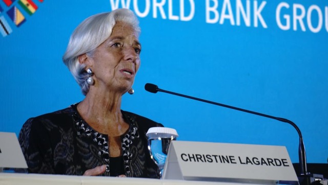 Direktur Pelaksana IMF Christine Lagarde saat penutupan Annual Meeting IMF-World Bank Group 2018 di Nusa Dua Bali, Minggu (14/10/2018). (Foto: Helmi Afandi Abdullah/kumparan)