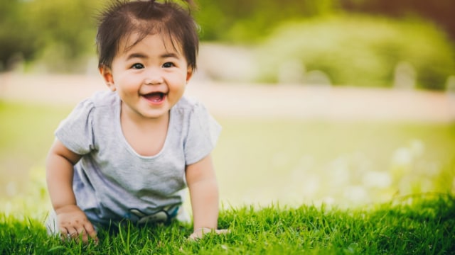Ilustrasi bayi merangkak di atas rumput (Foto: Shutterstock)