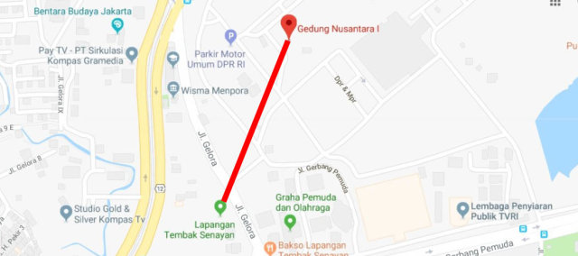 Titik lapangan tembak dengan ruang kerja DPR. (Foto: Google)