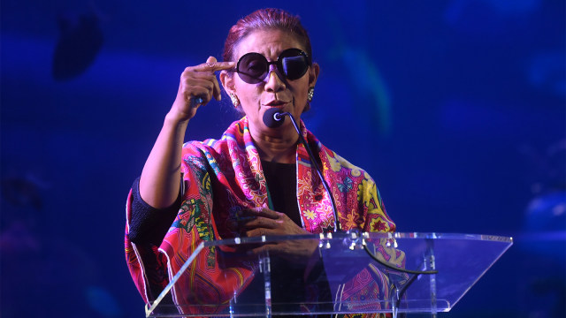 Menteri Kelautan dan Perikanan Susi Pudjiastuti memberikan sambutan sebelum meresmikan Jakarta Akuarium di Pusat Perbelanjaan NEO Soho. Foto: ANTARA FOTO/Akbar Nugroho Gumay