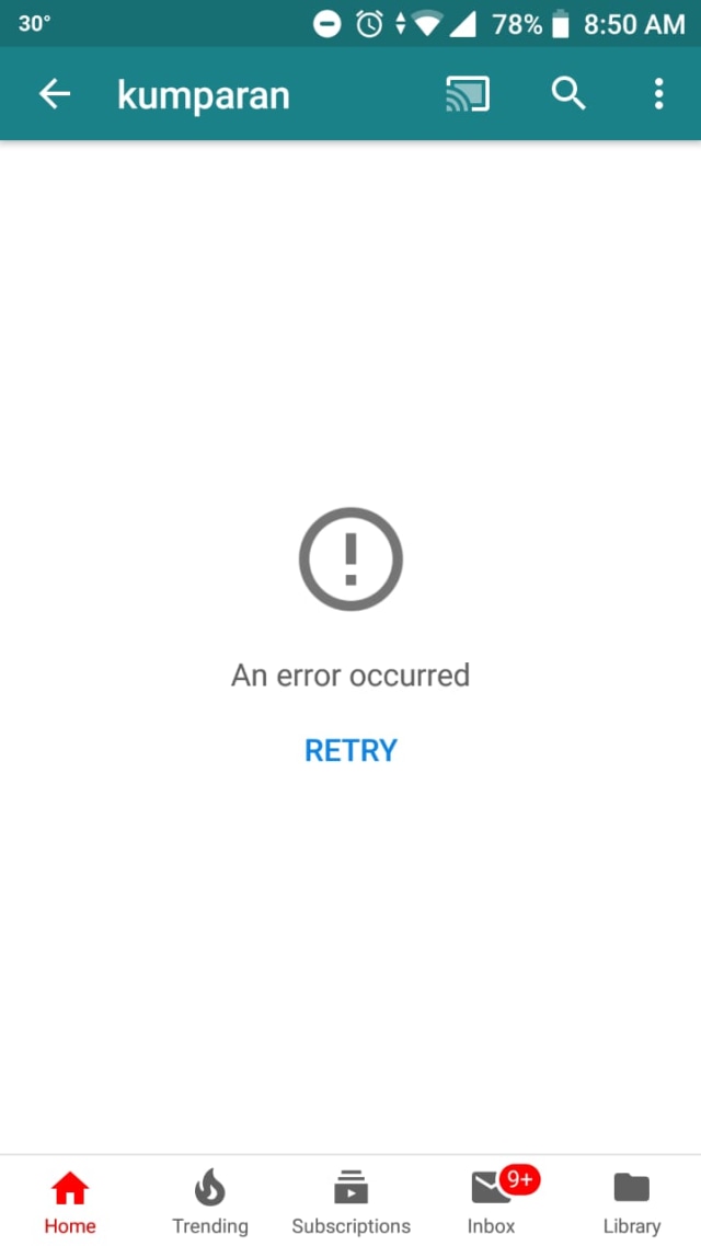 Tampilan YouTube eror di aplikasi (Foto: kumparan)