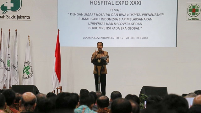 Jokowi membuka Kongres ke-14 perhimpunan RS Indonesia di JCC Senayan, Rabu (17/10/2018). (Foto: Jihad Akbar/kumparan)