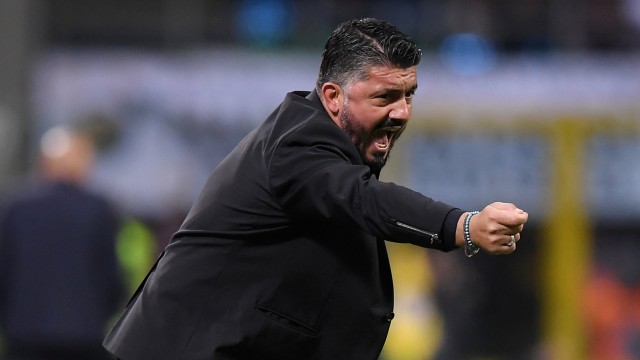 Gennaro Gattuso di laga AC Milan melawan Inter Milan pada ajang Serie A 2018/19 pekan kesembilan. (Foto: REUTERS/Alberto Lingria)