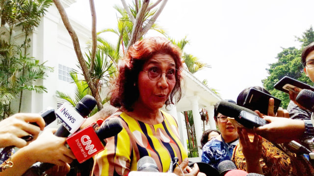 Menteri KKP Susi Pudjiastuti di Istana Kepresidenan Bogor, Senin (22/10). (Foto: Jihad Akbar/kumparan)