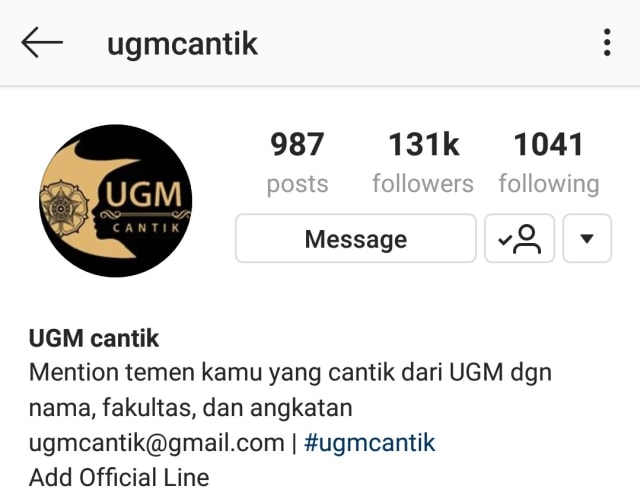 Akun kampus cantik di Instagram. (Foto: UGM cantik/Instagram)