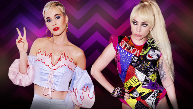 Katy Perry dan Lady Gaga. (Foto: Instagram/@katyperry @ladygaga. Infographic: Basith Subastian)