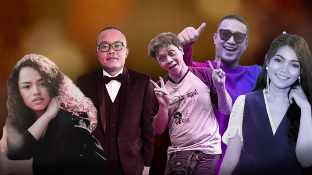 Selebriti jago tirukan suara penyanyi (Foto: Munady/kumparan, IG @ferdinan_sule, @rinanose16, @wawanteamlo.art, Infografik: Basith Subastian/kumparan )
