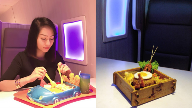 B777 Sky Kitchen. (Foto: Instagram/@steffaniegitanto dan @makanpakereceh.plg)