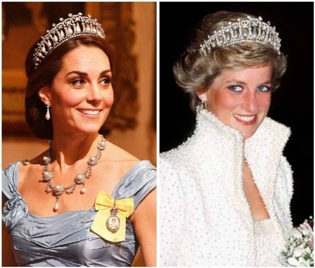 Kate Middleton mengenakan tiara favorit Putri Diana, Lover's Know Tiara. Foto: Instagram @robertajungmann
