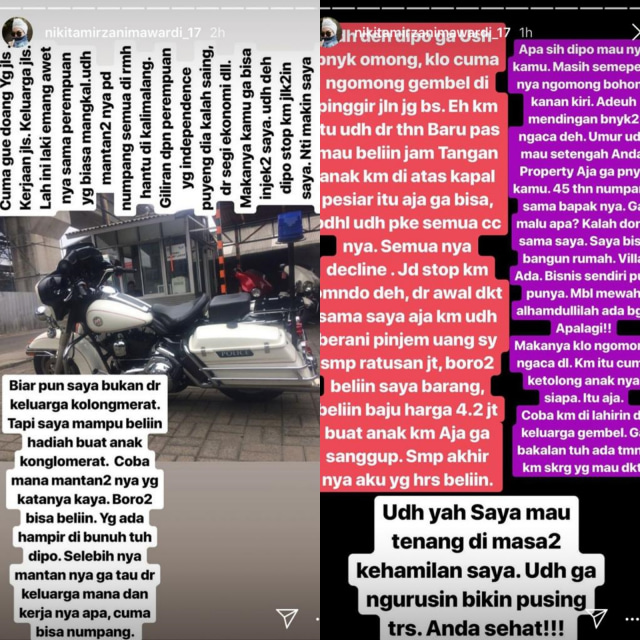 Curahan hati Nikita Mirzani mengenai Dipo Latief. (Foto: Instagram Story/@nikitamirzanimawardi_17)