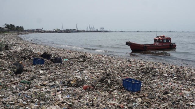Dinas Lingkungan Hidup bersihkan sampah di Muara Angke, Jakarta Utara (Foto: Jamal Ramadhan/kumparan)