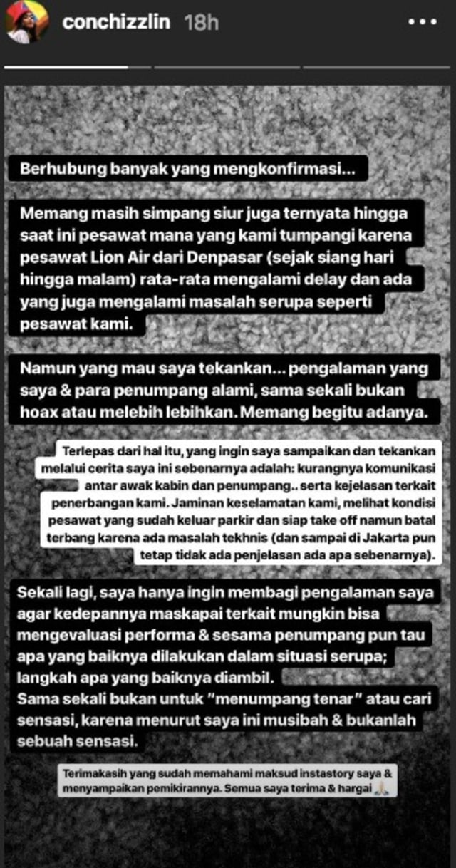 Story Instagram Conchita Caroline. (Foto: Dok. Istimewa)