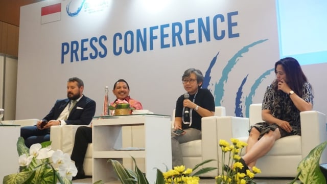 Konferesi Pers Our Ocean Conference 2018 di Bali. (Foto: Abil Achmad Akbar/kumparan)