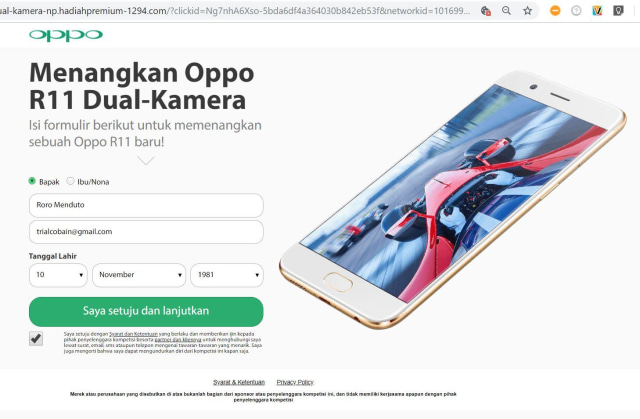 Anda akan diminta memasukkan data nomor telepon dan email dan dimasukkan ke dalam database pengiklan (Foto: Dok. Pribadi)