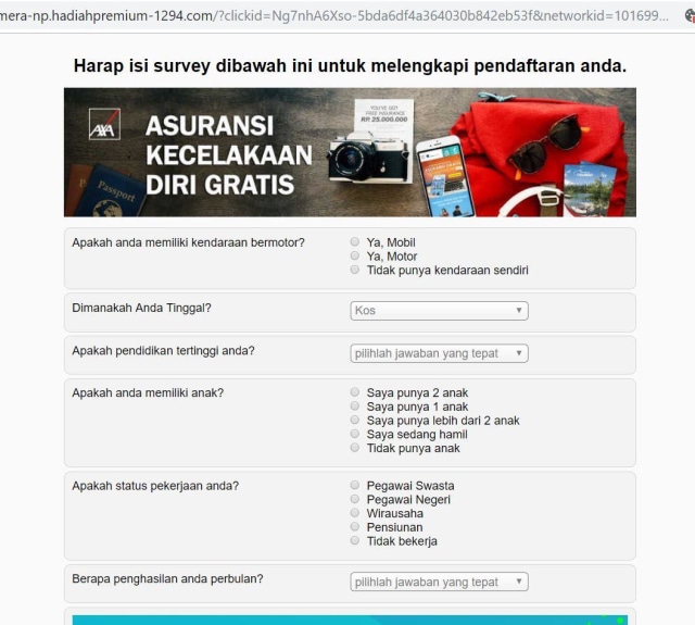 Survei berbayar yang kemungkinan diminta oleh perusahaan asuransi untuk mendapatkan calon data potensial dan diakali oleh pembuat scam (Foto: Dok. Pribadi)