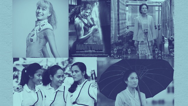 Film Biopik yang mengisahkan sosok perempuan inspiratif. (Foto: Instagram @itonyamovie, @bijouthaangjam, @milesfilms, @3srikandi, dan @kartinifilm. Infografik:  Sabryna Putri Muviola.)