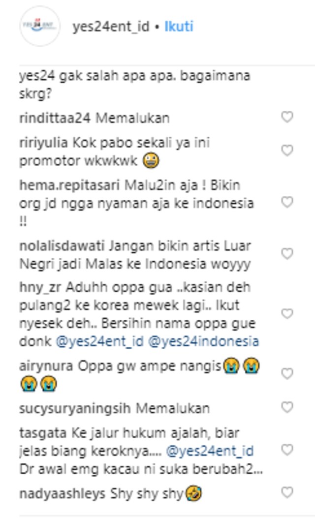 Komentar para penggemar Lee Jong Suk (Foto: Instagram @yes24ent_id)