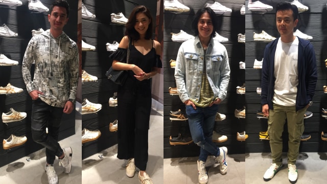 Dion Wiyoko, Nana Mirdad, Vino G. Bastian, dan Verrel Bramasta mengenakan Onitsuka Tiger favorit mereka di Grand Opening Onitsuka Tiger Surabaya. (Foto: dok. Avissa Harness/ kumparan)