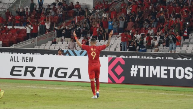 Gol ke 3 tandukan Beto Goncalves, kedudukan menjadi  3-1 Timnas Indonesia vs Timor Leste. (Foto: Helmi Afandi Abdullah/kumparan)