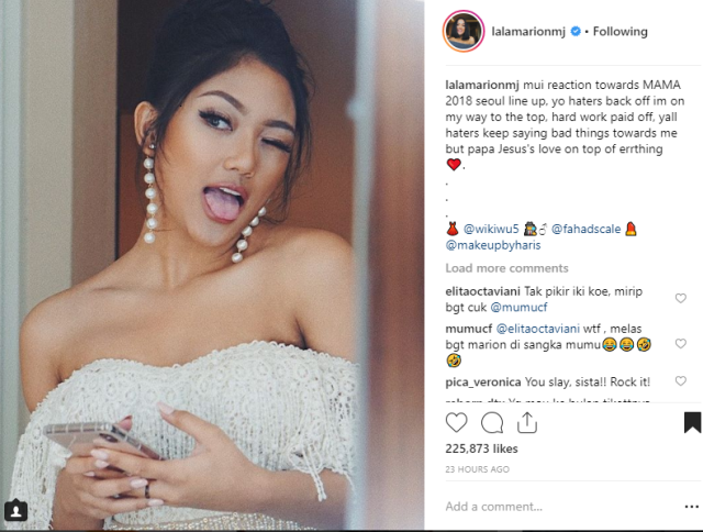 Marion Jola beri pesan untuk haters (foto: instagram.com/lalamarionmj)