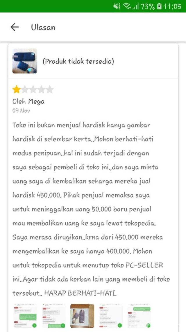 Screenshoot bukti penipuan di Tokopedia (Foto: Screenshoot)