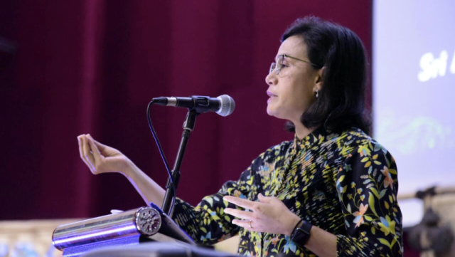 Menteri Keuangan, Sri Mulyani Indrawati menyampaikan kuliah umum di Kampus PKN STAN, Bintaro, Jakarta. (Foto: Dok. PKN STAN)