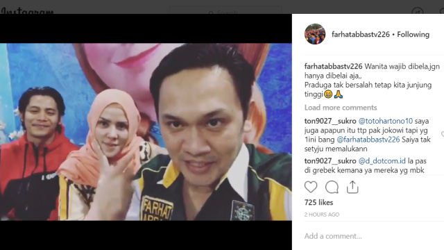 Farhat Abbas siap membantu Angel Lelga melawan Vicky Prasetyo. (Foto: instagram.com/farhatabbastv226)