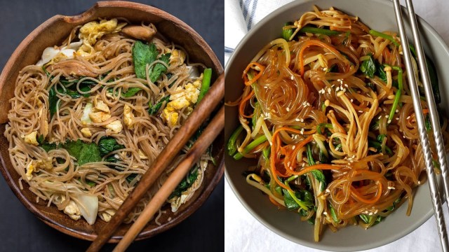 Bihun goreng dan Japchae. (Foto: Instagram/@gitoeste, Instagram/@mydelectablekitchen)