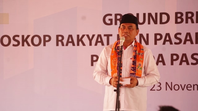 Sekda DKI Jakarta Saefullah di acara Ground breaking Bioskop Rakyat dan Pasar Teluk Gong Tahap II Perumda Pasar Jaya. Foto: Iqbal Firdaus/kumparan