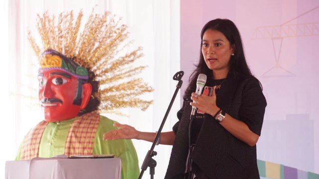 Dirut Keana Films Marcella Zalianty di acara Ground breaking Bioskop Rakyat dan Pasar Teluk Gong Tahap II Perumda Pasar Jaya. (Foto: Iqbal Firdaus/kumparan)