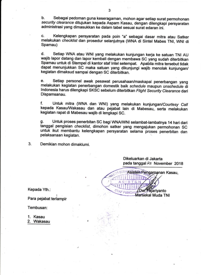 Surat edaran KSAU. (Foto: Dok. Istimewa)