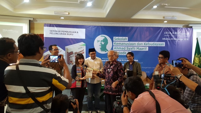 Buya Syafii Maarif di Seminar Pembukaan dan Peluncuran Buku, Jumat (23/11/2018). (Foto: Efira Tamara/kumparan)