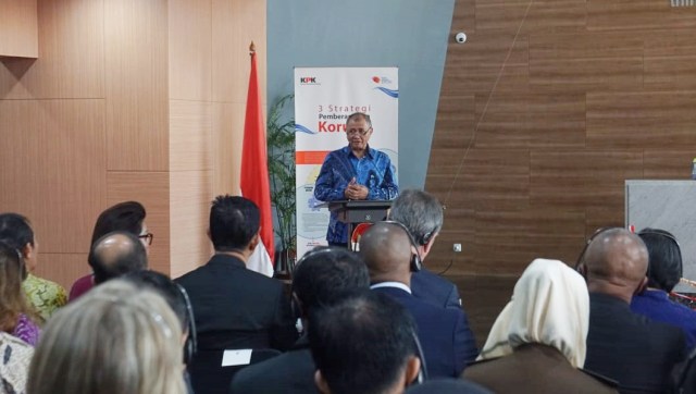 Ketua KPK Agus Rahardjo saat launching Anti Corruption Learning Center (ACLC) di Gedung KPK C1, Senin (26/11/2018). (Foto: Irfan Adi Saputra/kumparan)