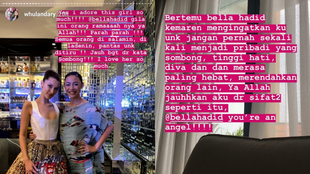 Whulandary Herman bertemu dengan Bella Hadid (Foto: Instagram @whulandary)