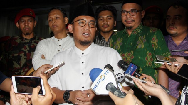 Ketua Umum PP Pemuda Muhammadiyah Dahnil Anzar Simanjuntak di Gedung Krimsus, Polda Mertojaya, Jakarta, Jumat (23/11/2018).  (Foto: ANTARA FOTO/Reno Esnir)