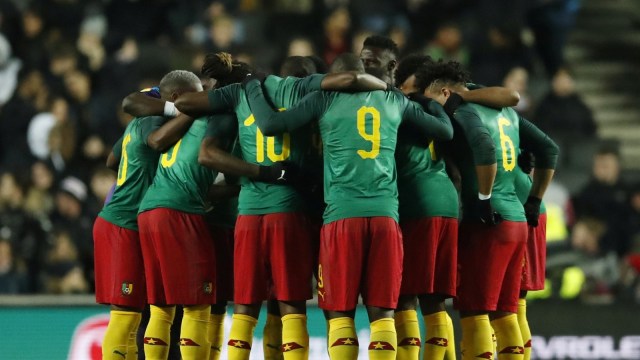 Timnas Kamerun sebelum laga persahabatan menghadapi Brasil. Foto: Reuters/Andrew Boyers