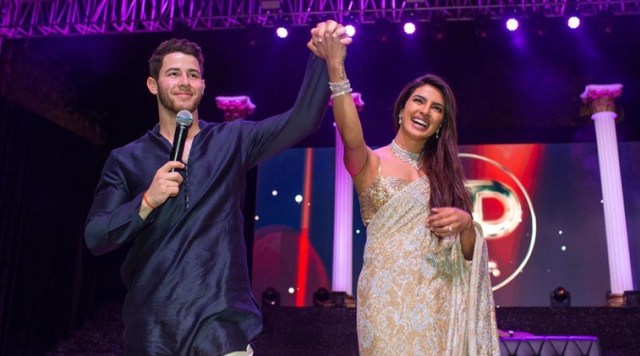 Priyanka Chopra kenakan gaun desain Abu Jani Sandeep Khosla di upacara Sangeet. (Foto: Instagram @abujanisandeepkhosla)