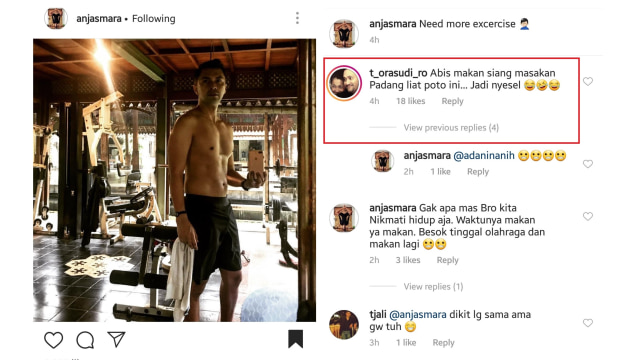 Tora Sudiro menyesal setelah melihat foto Anjasmara pamer dada bidang. (Foto: instagram/anjasmara)