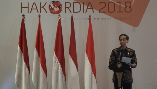Presiden Joko Widodo memberikan sambutan di acara Hakordia 2018. (Foto: Nugroho Sejati/kumparan)